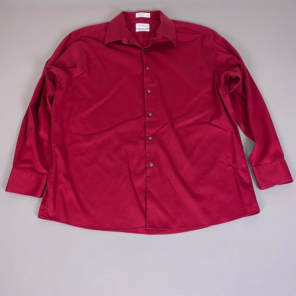 Concepts by Claiborne Dress Shirt Men's Size 17.5 34/35 Red Modern Fit No Iron